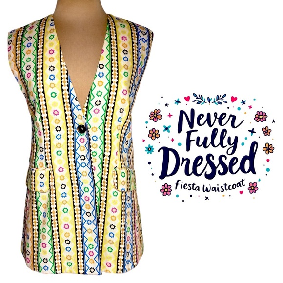Never Fully Dressed Fiesta longline waistcoat blazer vest multicolor geo stripe - Picture 13 of 13